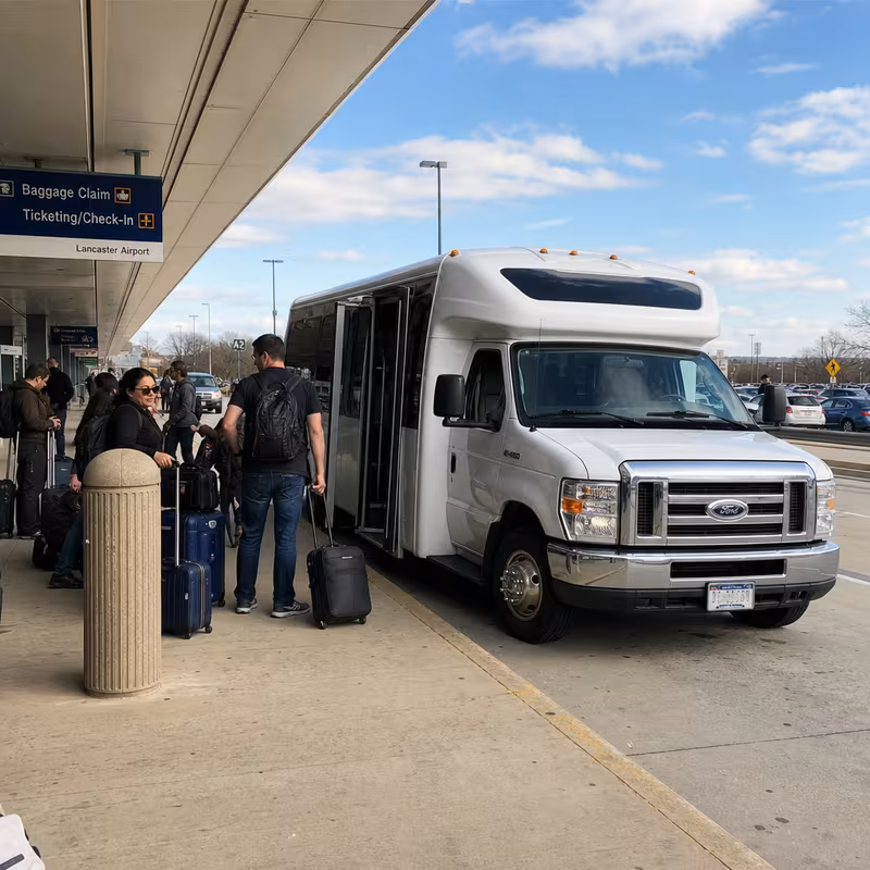 Black Mercedes Sprinter van staged for an Lancaster Airport Transportation group