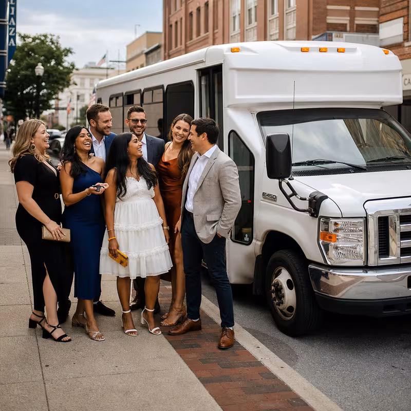 Black Mercedes Sprinter van staged for an Lancaster Bachelor & Bachelorette Transportation group
