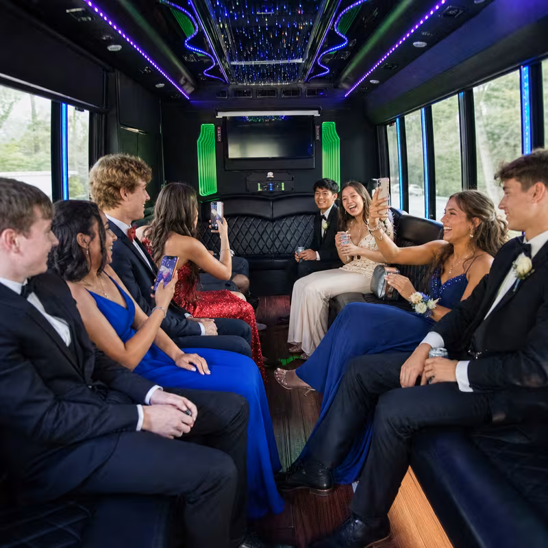 Black Mercedes Sprinter van staged for an Lancaster Prom & Homecoming Transportation group