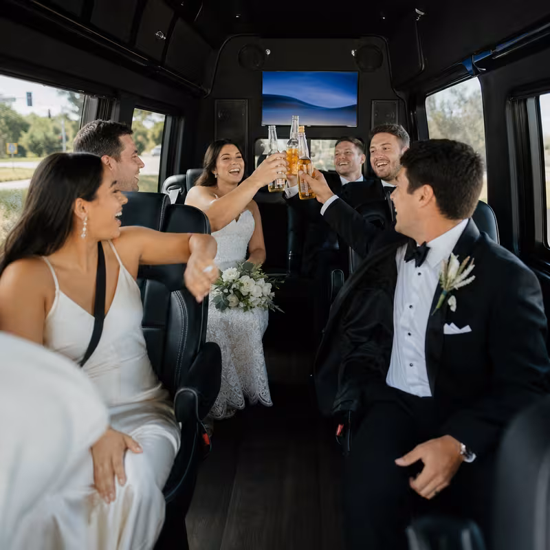 Black Mercedes Sprinter van staged for an Lancaster Wedding Transportation group