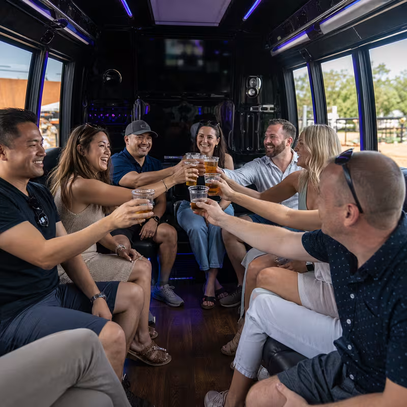 Black Mercedes Sprinter van staged for an Lancaster Winery & Brewery Tour Transportation group